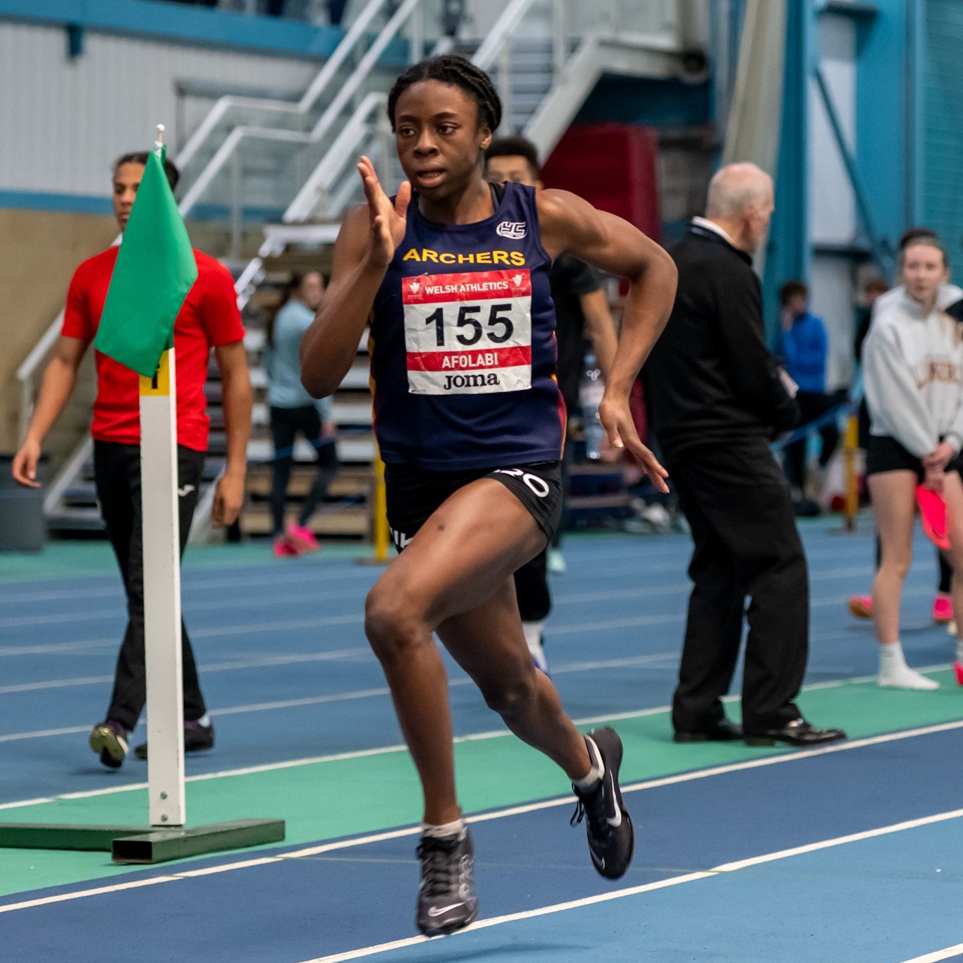 Aliyah Afolabi smashing her own 200m record at the Welsh Senior and Under-15 Indoor Athletics Championships